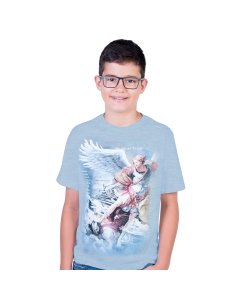 Camiseta Juvenil São Miguel Arcanjo - Azul Mescla