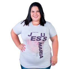 Blusa Plus Size Tudo por Jesus Nada sem Maria - Lilás