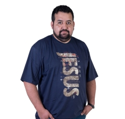 Camiseta Plus Size Nome de Jesus - Azul Marinho