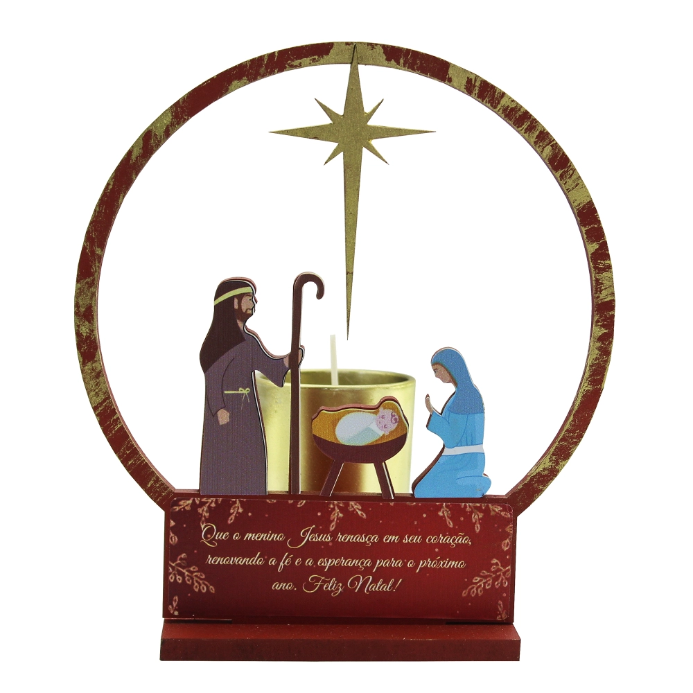 Adorno de Mesa Sagrada Família com Vela