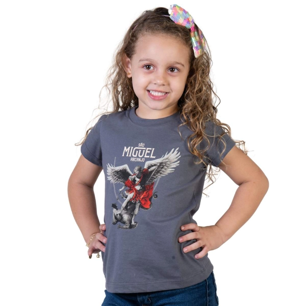Baby Look Infantil São Miguel Arcanjo - Cinza Metal Baby Look Infantil São Miguel Arcanjo - Cinza Metal
