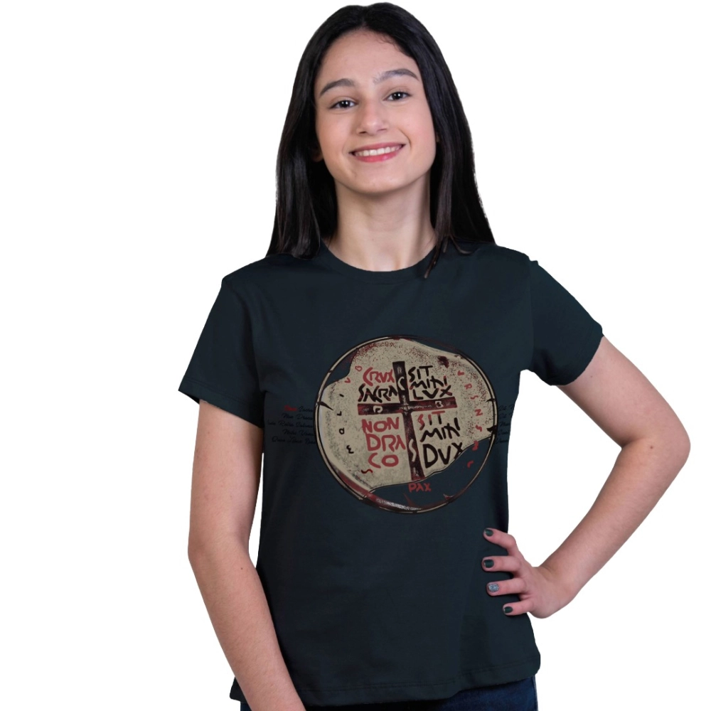 Baby Look Juvenil Medalha das Duas Cruzes - Marinho Safira Baby Look Juvenil Medalha das Duas Cruzes - Marinho Safira