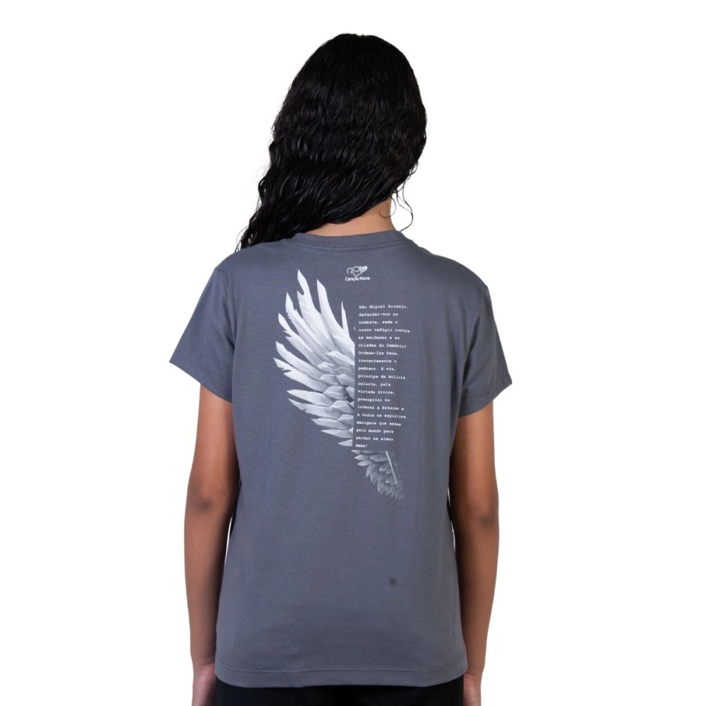 Baby Look Juvenil São Miguel Arcanjo - Cinza Metal Baby Look Juvenil São Miguel Arcanjo - Cinza Metal