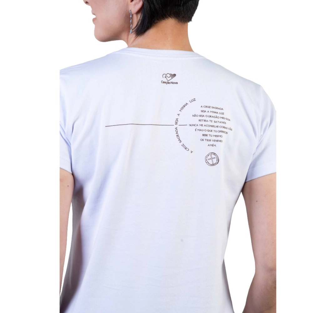 Baby Look Medalha das Duas Cruzes - Branco Baby Look Medalha das Duas Cruzes - Branco