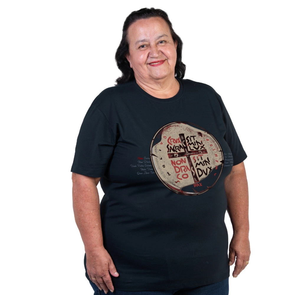 Baby Look Plus Size Medalha das Duas Cruzes - Marinho Safira Baby Look Plus Size Medalha das Duas Cruzes - Marinho Safira