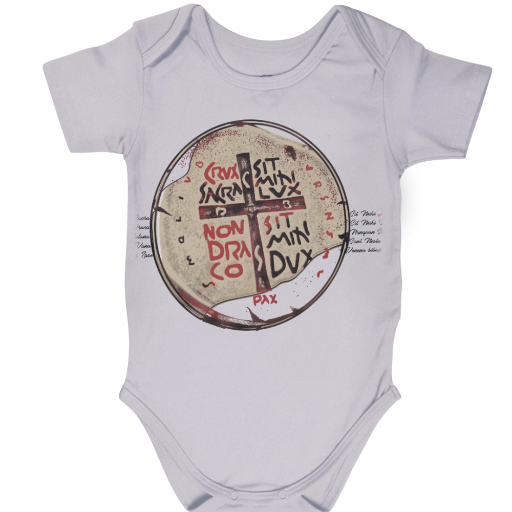 Body Infantil Unissex Medalha das Duas Cruzes - Branco Body Infantil Unissex Medalha das Duas Cruzes - Branco