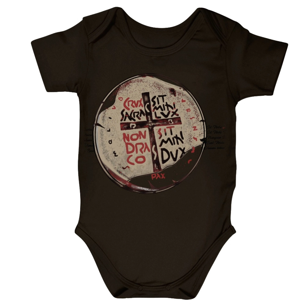 Body Infantil Unissex Medalha das Duas Cruzes - Cacau Body Infantil Unissex Medalha das Duas Cruzes - Cacau