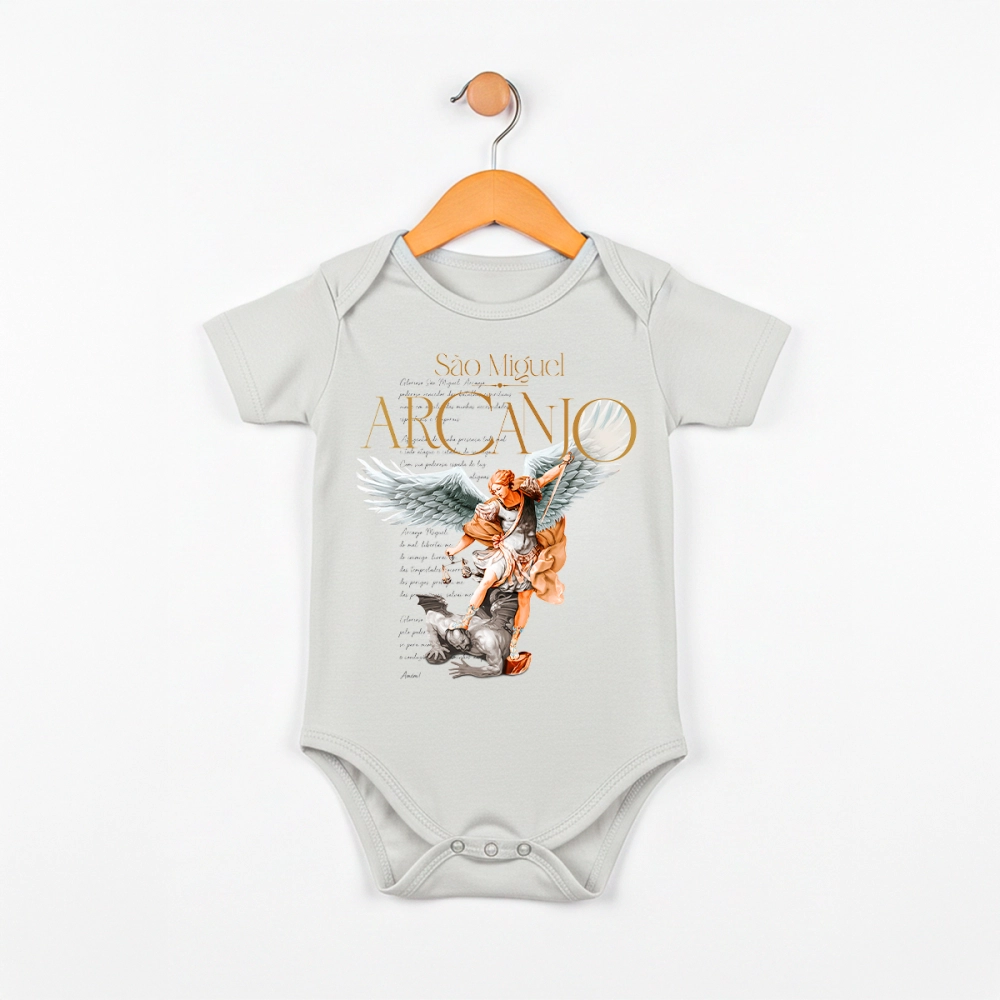 Body Infantil Unissex São Miguel Arcanjo - Cinza Cloud