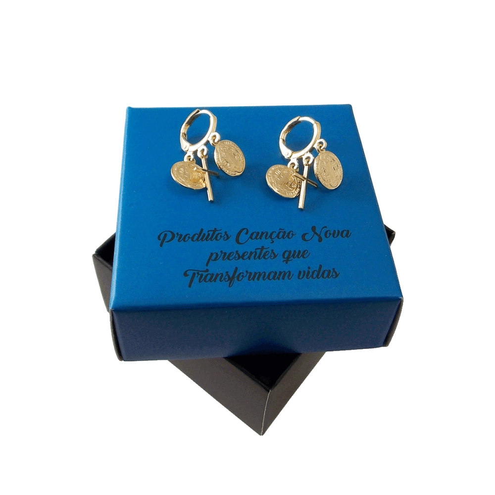 Brinco Argolinha 12 mm Medalha de São Bento Brinco Argolinha 12 mm Medalha de São Bento