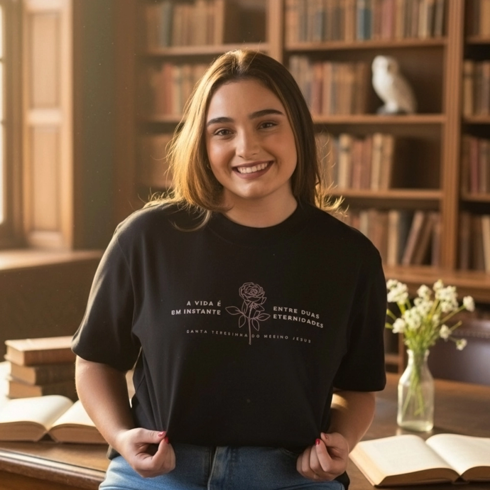 Camiseta Feminina a Vida é um Instante entre duas Eternidades - Santa Teresinha Camiseta Feminina a Vida é um Instante entre duas Eternidades - Santa Teresinha