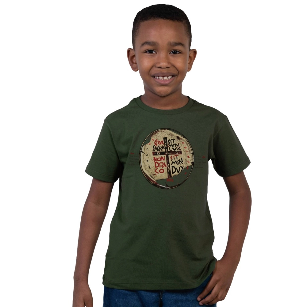 Camiseta Infantil Medalha das Duas Cruzes - Verde Militar