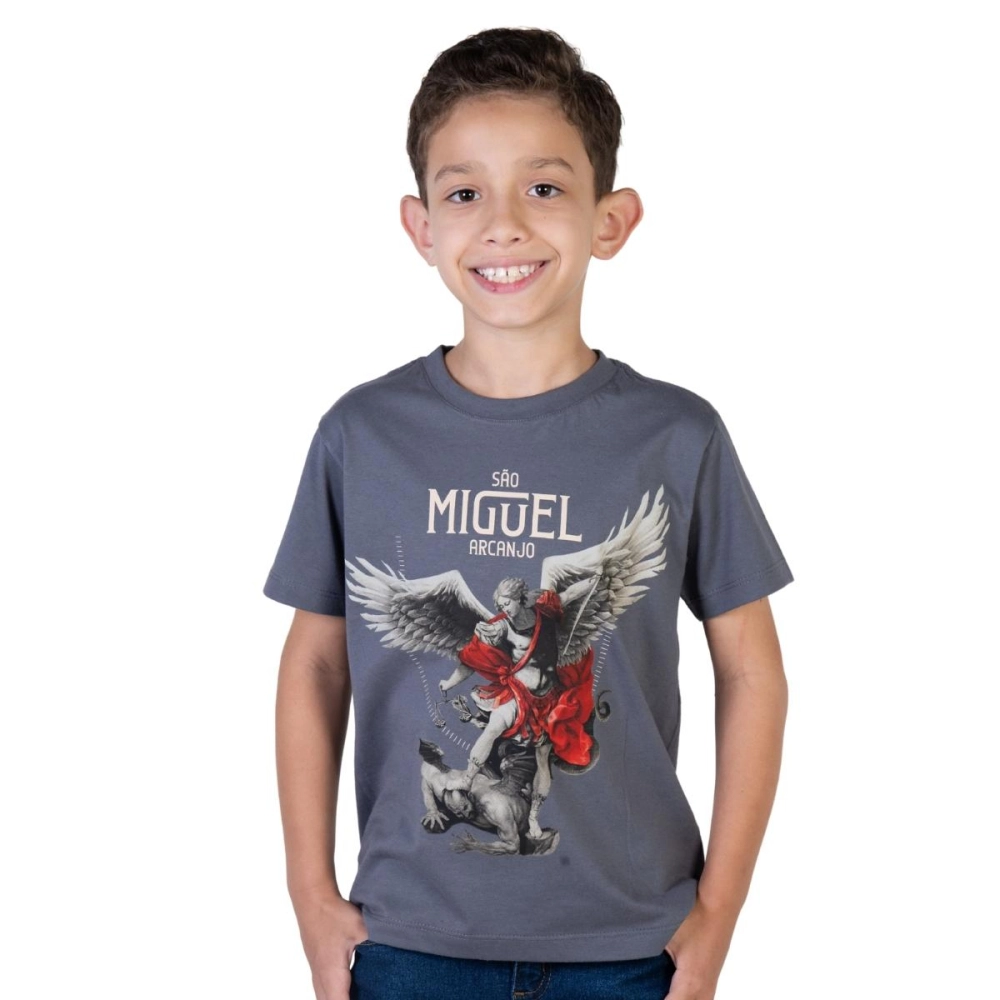 Camiseta Infantil São Miguel Arcanjo - Cinza Metal Camiseta Infantil São Miguel Arcanjo - Cinza Metal