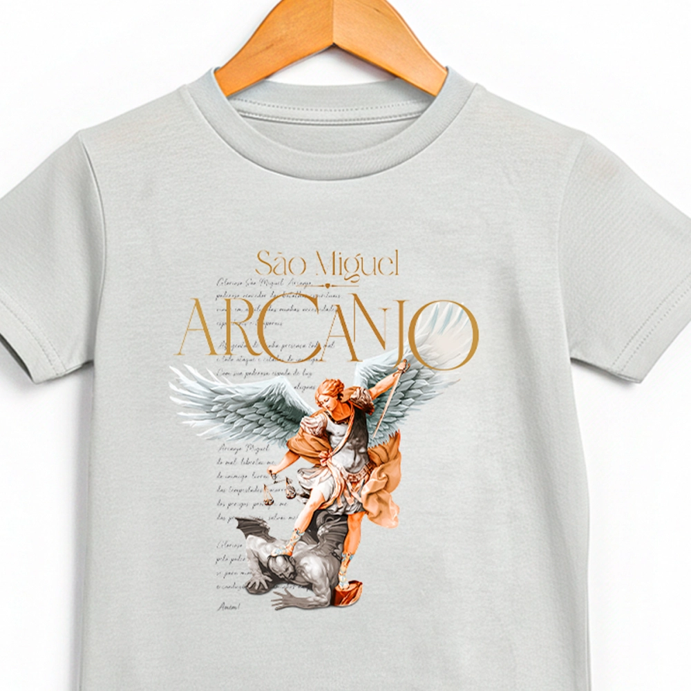 Camiseta Infantil São Miguel Arcanjo - Cinza Cloud