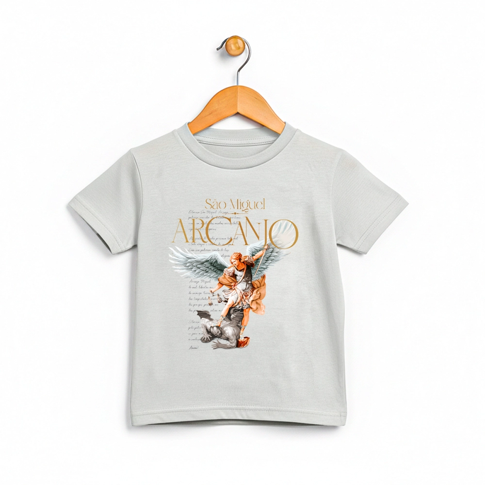 Camiseta Infantil São Miguel Arcanjo - Cinza Cloud