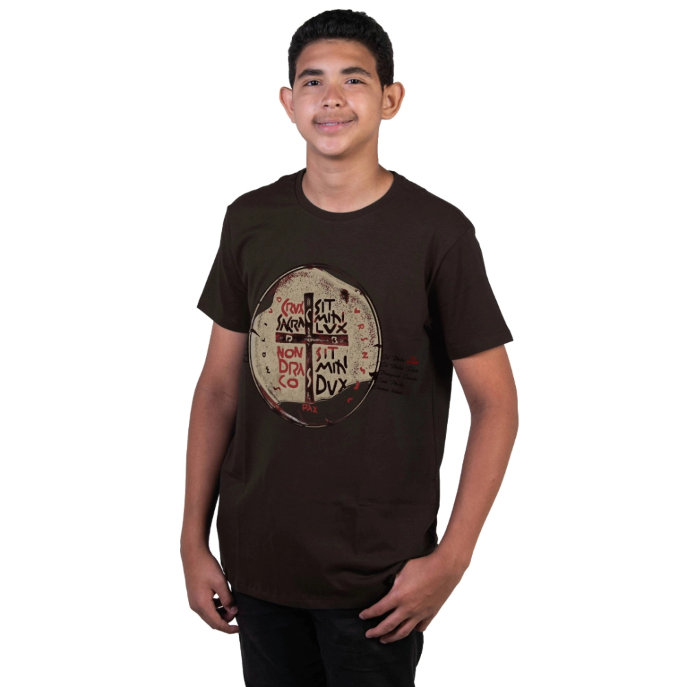 Camiseta Juvenil Medalha das Duas Cruzes - Cacau Camiseta Juvenil Medalha das Duas Cruzes - Cacau