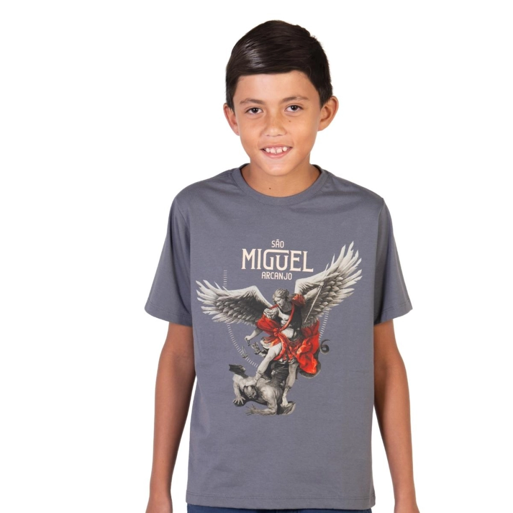 Camiseta Juvenil São Miguel Arcanjo - Cinza Metal