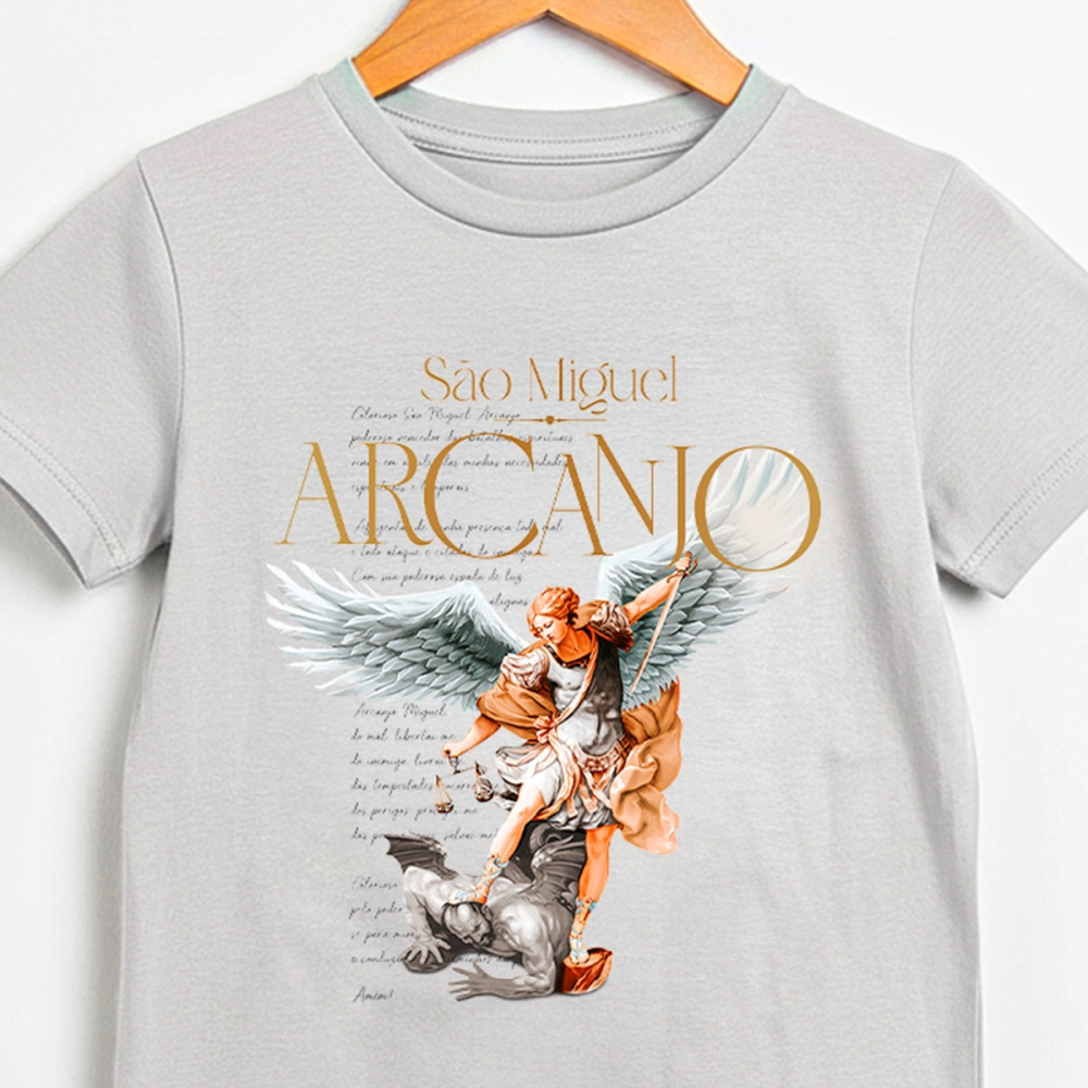 Camiseta Juvenil São Miguel Arcanjo - Cinza Cloud Camiseta Juvenil São Miguel Arcanjo - Cinza Cloud