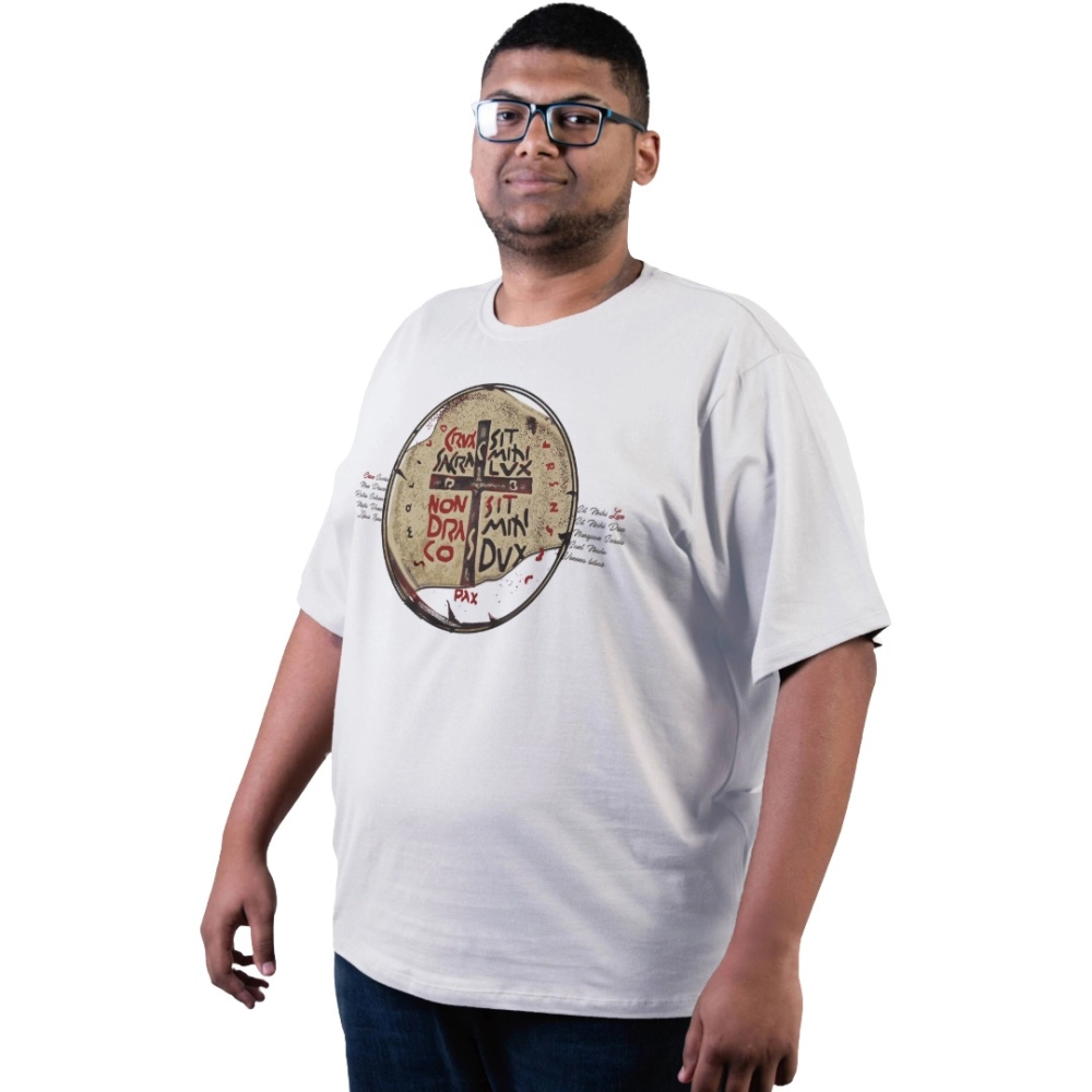 Camiseta Plus Size Medalha das Duas Cruzes - Branco