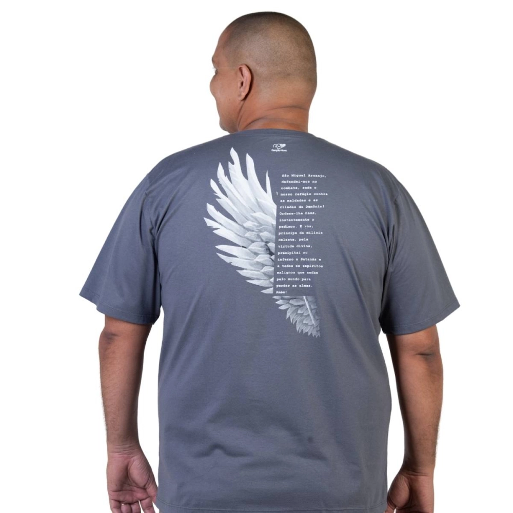 Camiseta Plus Size São Miguel Arcanjo - Cinza Metal Camiseta Plus Size São Miguel Arcanjo - Cinza Metal