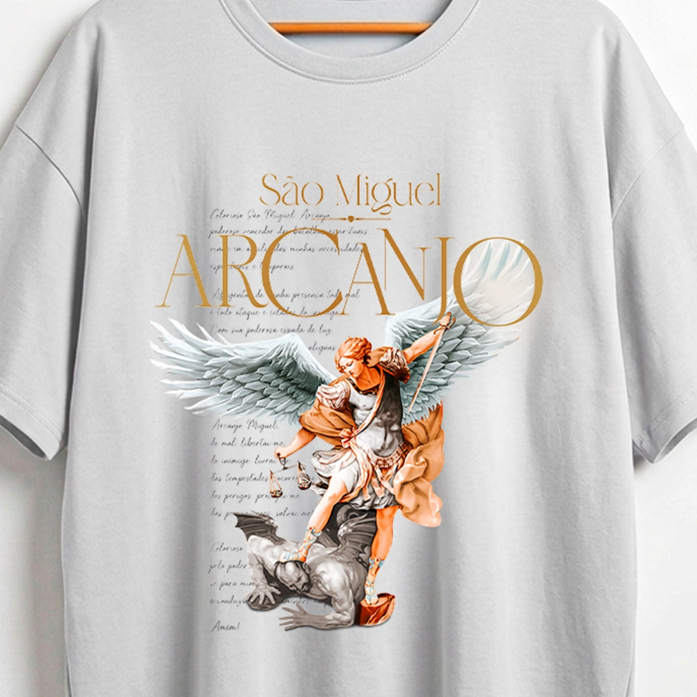 Camiseta Plus Size São Miguel Arcanjo - Cinza Cloud