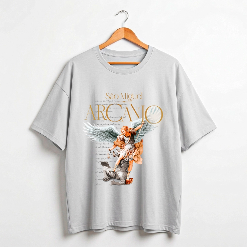 Camiseta Plus Size São Miguel Arcanjo - Cinza Cloud