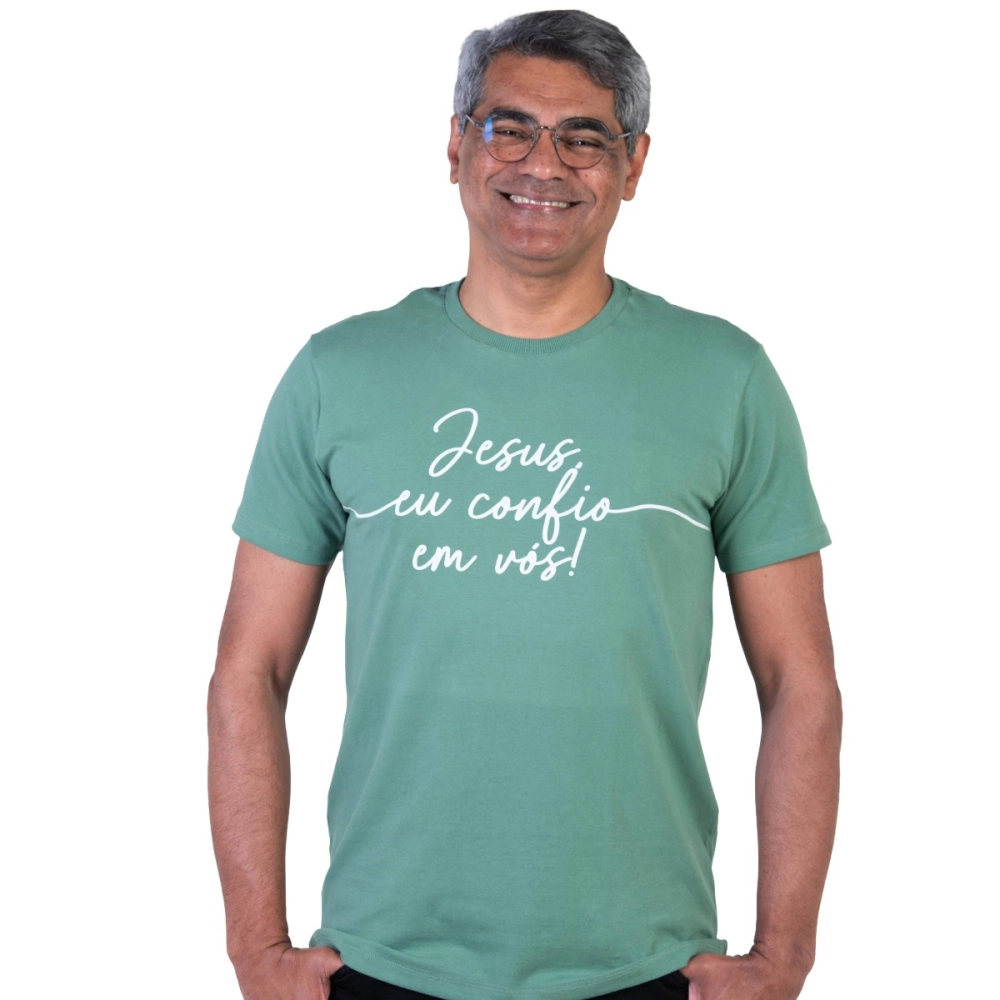 Camiseta Slim Jesus, Eu Confio em Vós Camiseta Slim Jesus, Eu Confio em Vós