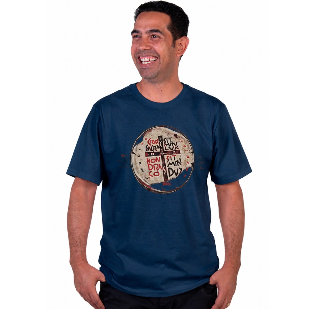 Camiseta Slim Medalha das Duas Cruzes - Marinho Safira