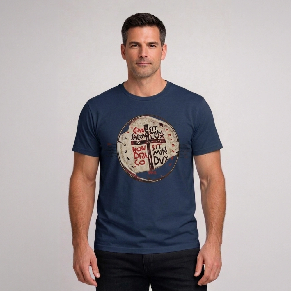 Camiseta Slim Medalha das Duas Cruzes - Marinho Safira