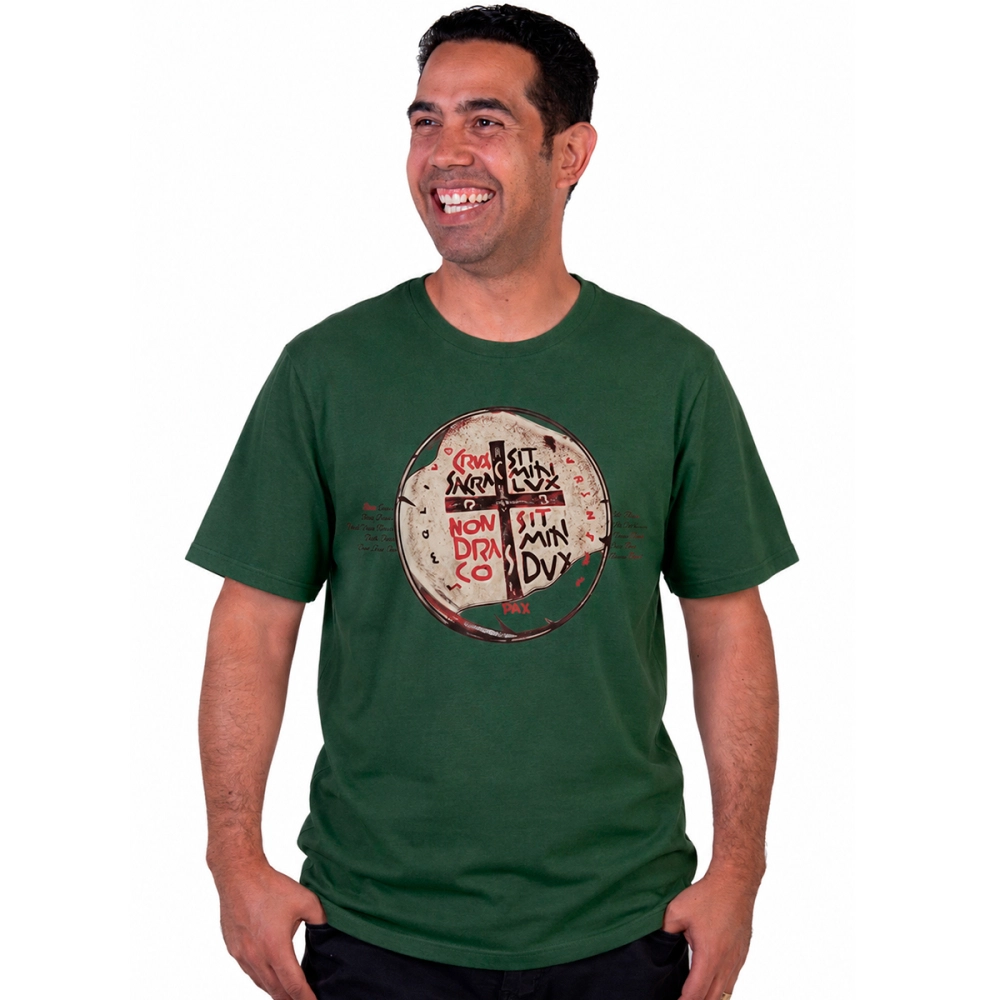 Camiseta Slim Medalha das Duas Cruzes - Verde Militar