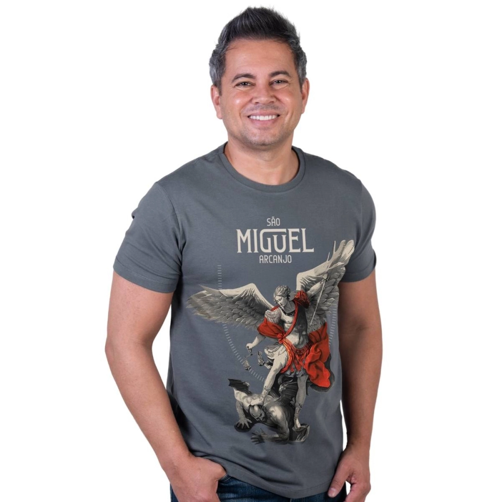 Camiseta Slim São Miguel Arcanjo - Cinza Metal Camiseta Slim São Miguel Arcanjo - Cinza Metal