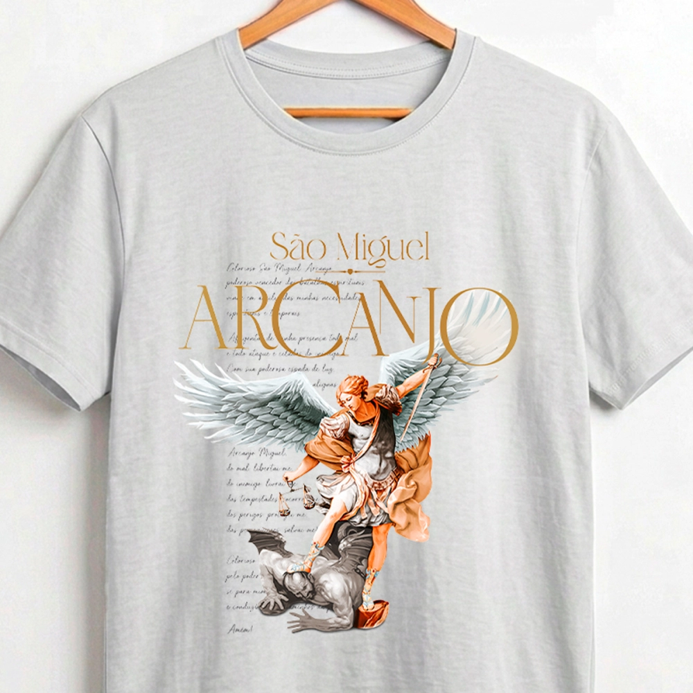 Camiseta Slim São Miguel Arcanjo - Cinza Cloud
