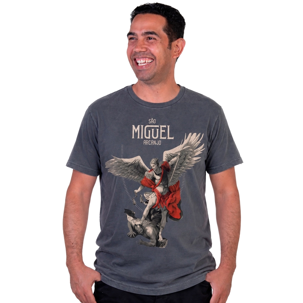Camiseta Slim São Miguel Arcanjo - Cinza Metal Camiseta Slim São Miguel Arcanjo - Cinza Metal