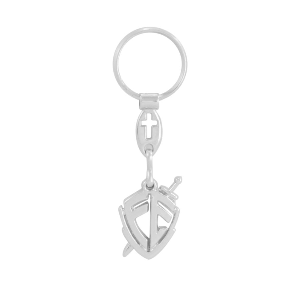 Chaveiro Escudo Fé - Prata Velha
