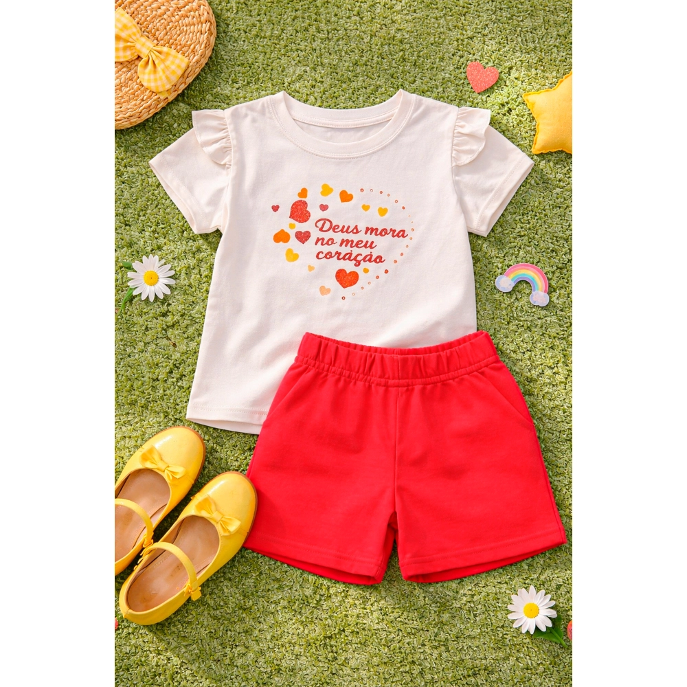 Conjunto Infantil Feminino Deus Mora no Meu Coração Conjunto Infantil Feminino Deus Mora no Meu Coração