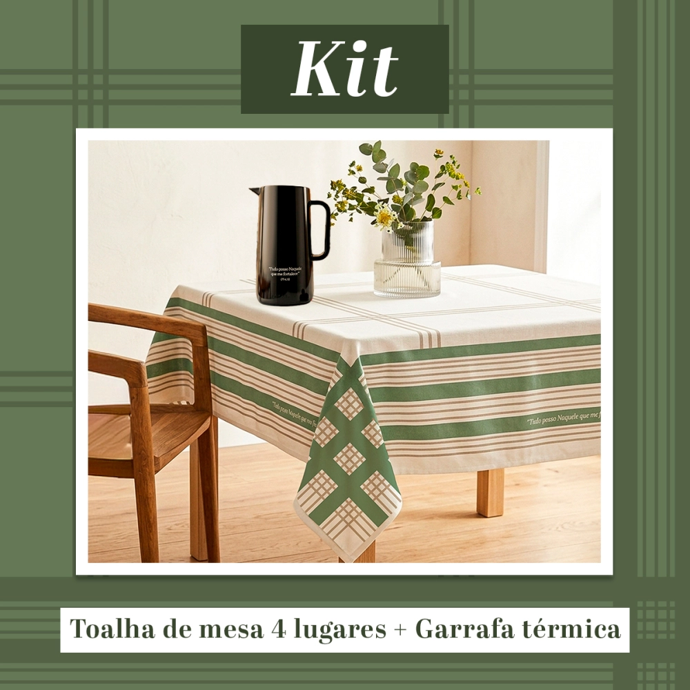 Kit Linha Casa - Toalha 4 Lugares + Garrafa Térmica