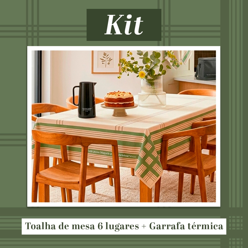 Kit Linha Casa - Toalha 6 Lugares + Garrafa Térmica