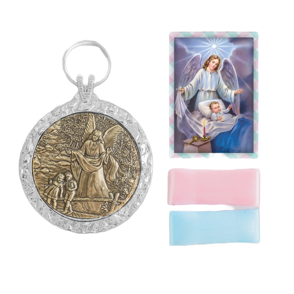 Medalhão de Berço Anjo da Guarda Prata Velha Medalhão de Berço Anjo da Guarda Prata Velha