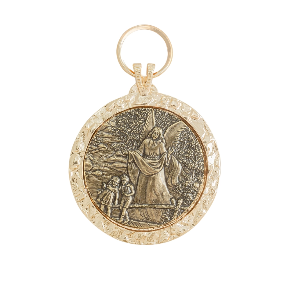 Medalhão de Berço Anjo Protetor Níquel Ouro Velho Medalhão de Berço Anjo Protetor Níquel Ouro Velho