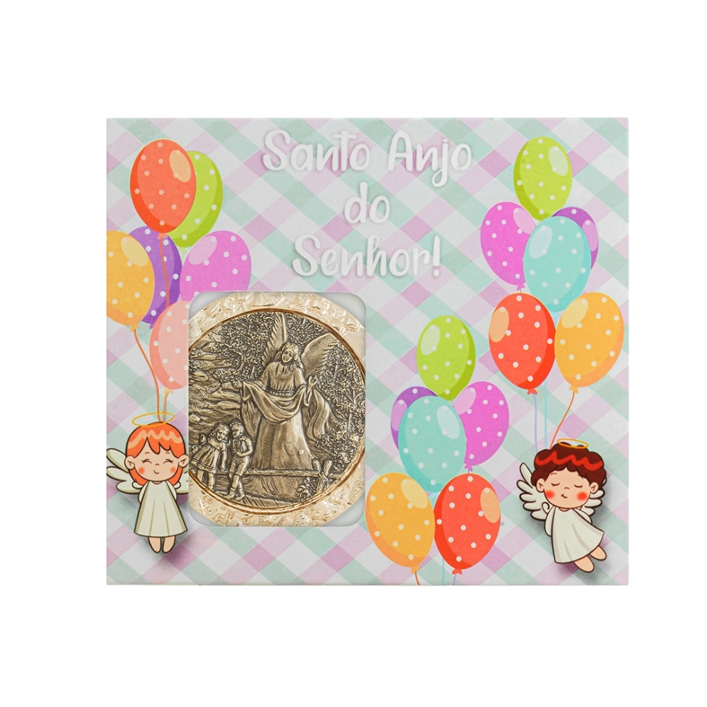 Medalhão de Berço Anjo Protetor Níquel Ouro Velho Medalhão de Berço Anjo Protetor Níquel Ouro Velho