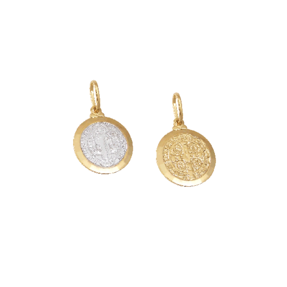 Pingente folheado a ouro São Bento borda lisa 15 mm Pingente folheado a ouro São Bento borda lisa 15 mm