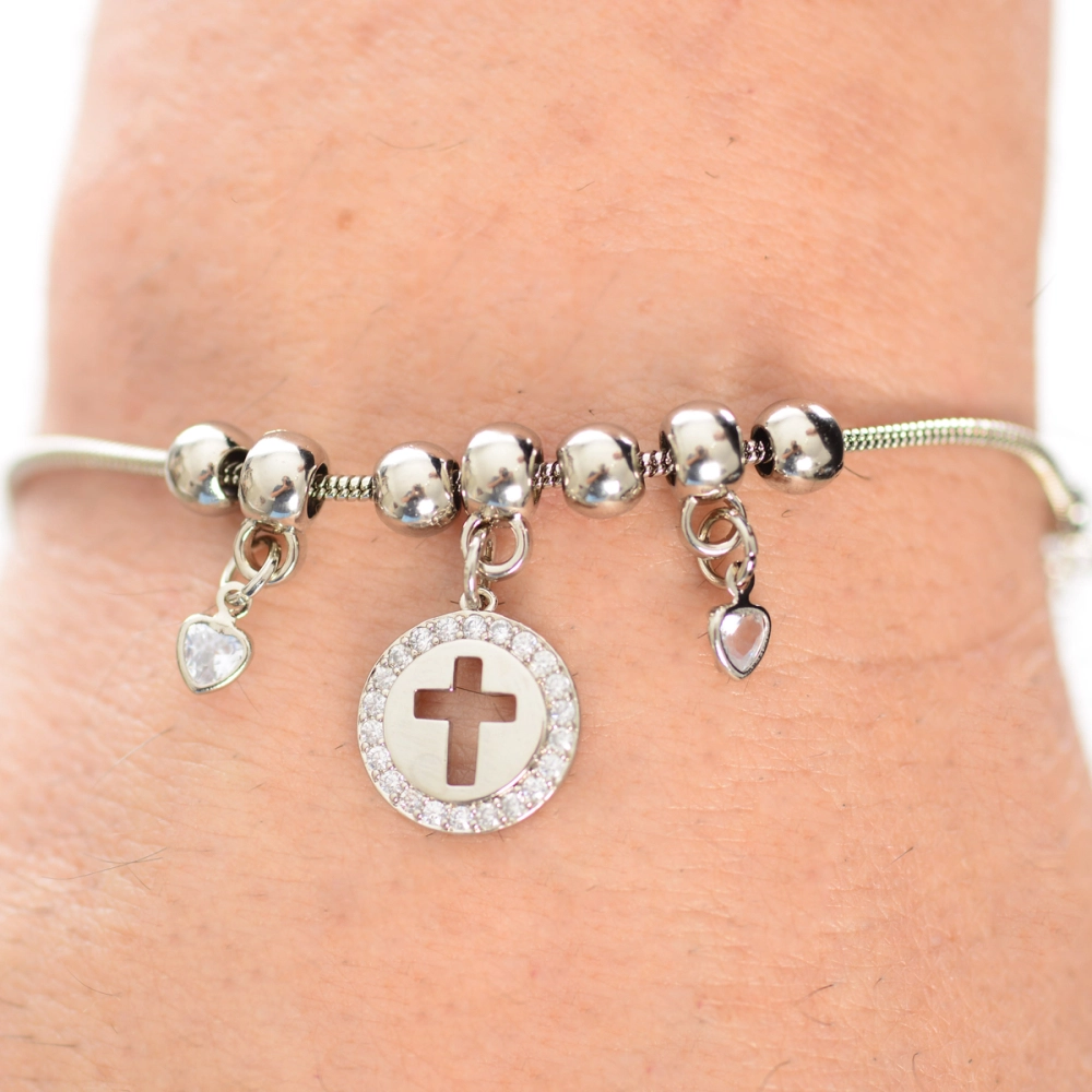 Pulseira Berloques Cruz e Zircônias Níquel