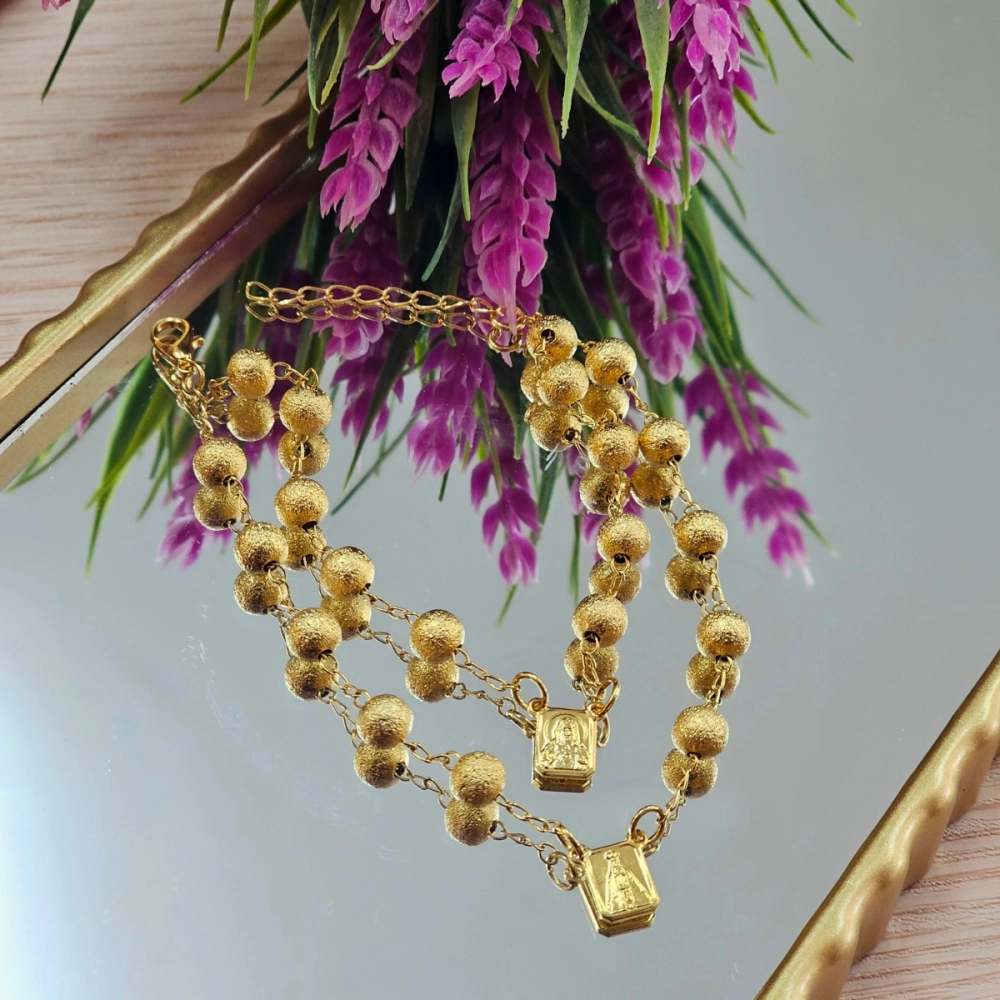 Pulseira Dupla Nossa Senhora do Carmo Bolinhas - Fosca Pulseira Dupla Nossa Senhora do Carmo Bolinhas - Fosca