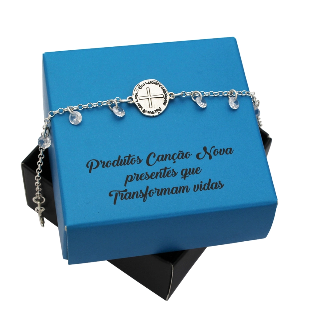 Pulseira Infantil Medalha das Duas Cruzes com Zircônia - Prata Pulseira Infantil Medalha das Duas Cruzes com Zircônia - Prata