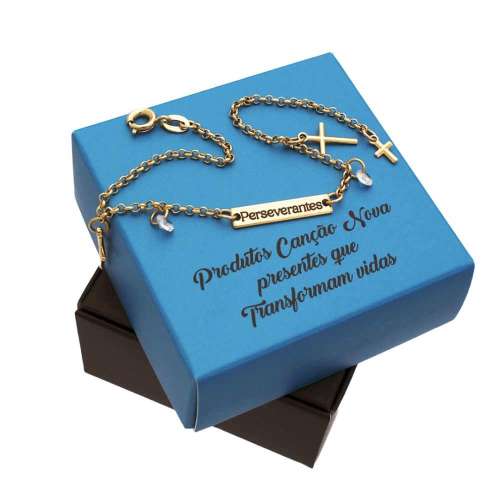 Pulseira Plaquinha e Cruz - Semi Joia Pulseira Plaquinha e Cruz - Semi Joia