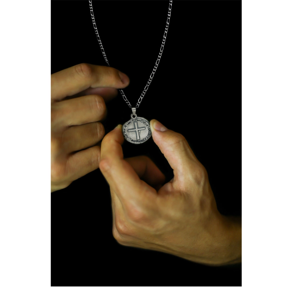 Corrente Inox Medalha das Duas Cruzes Masculina 28mm | Loja Canção