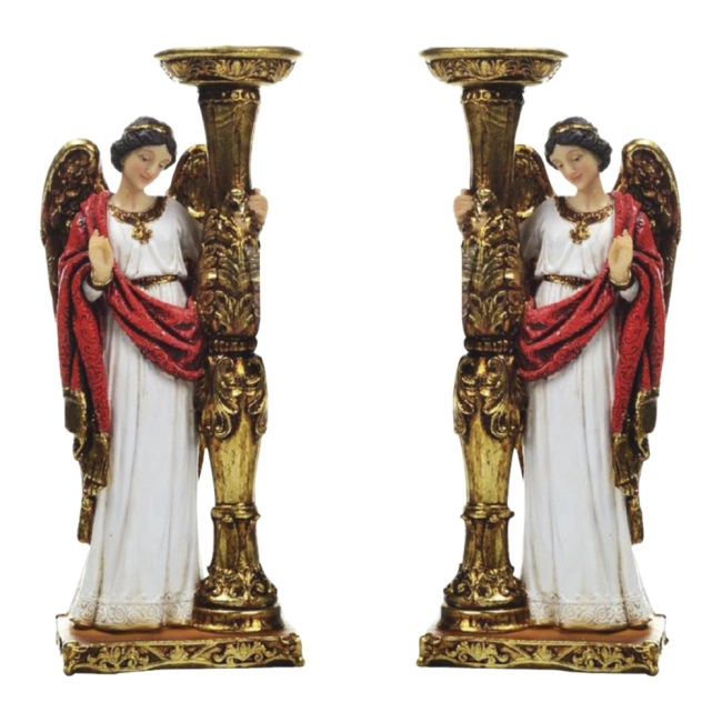 Anjo Candelabro Manto Vermelho - 24 cm Anjo Candelabro Manto Vermelho - 24 cm