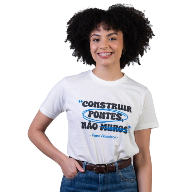 Baby Look Construir Pontes, Não Muros - Papa Francisco Baby Look Construir Pontes, Não Muros - Papa Francisco