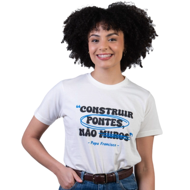 Baby Look Construir Pontes, Não Muros - Papa Francisco Baby Look Construir Pontes, Não Muros - Papa Francisco