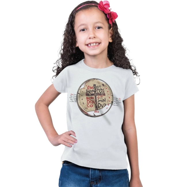 Baby Look Infantil Medalha das Duas Cruzes - Branco