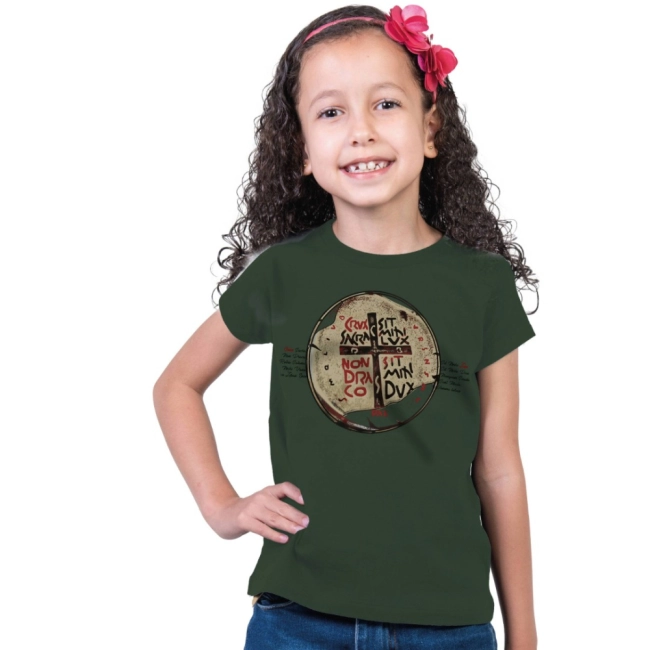 Baby Look Infantil Medalha das Duas Cruzes - Verde Militar Baby Look Infantil Medalha das Duas Cruzes - Verde Militar